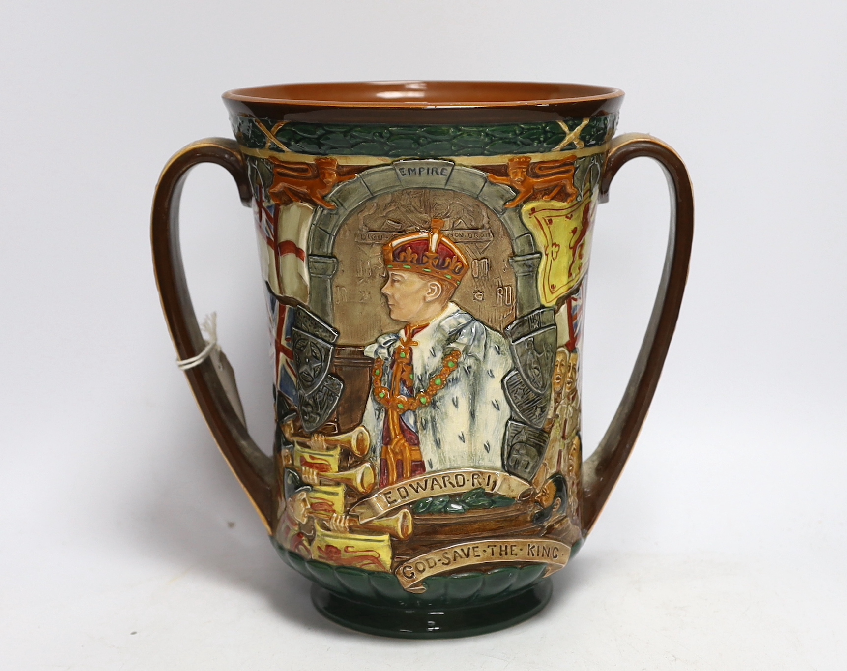 A Royal Doulton Edward VIII coronation loving cup, 26cm (a.f.)